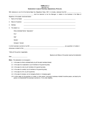 Rajasthan Central Sales Tax Declaration Form