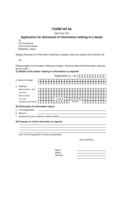 VAT 66 Application for Dealer Information