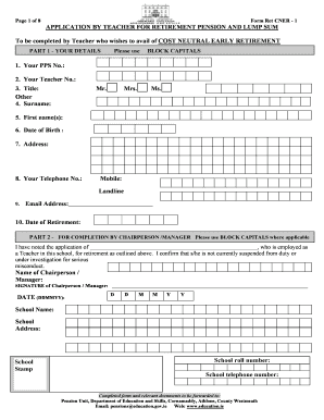 Application by Teacher for Retirement Pension and Lump Sum
