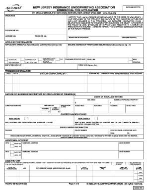 New Jersey Commercial Fire Insurance Application