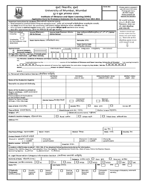 University of Mumbai Provisional Admission Form