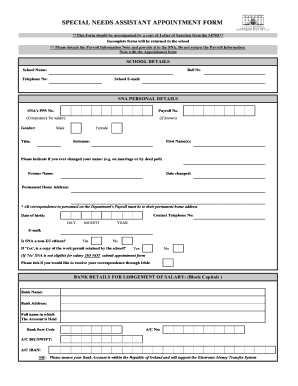 Special Needs Assistant Appointment Form