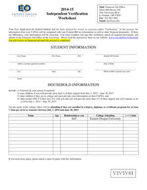 2014-15 FAFSA Verification Worksheet