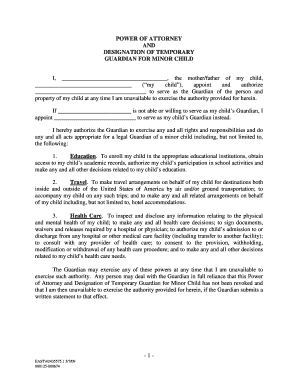 Power of Attorney and Designation of Temporary Guardian for Minor Child