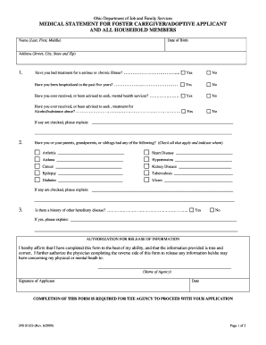 Ohio Foster Caregiver Medical Statement