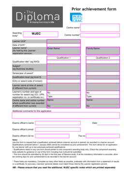Prior Achievement Form