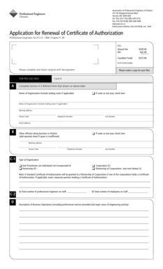 Ontario Certificate of Authorization Renewal Application