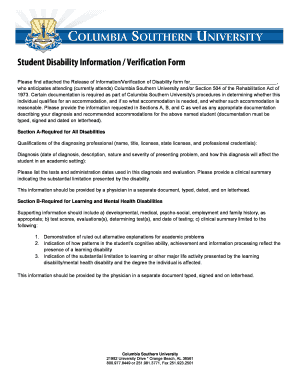 Student Disability Information Verification Form