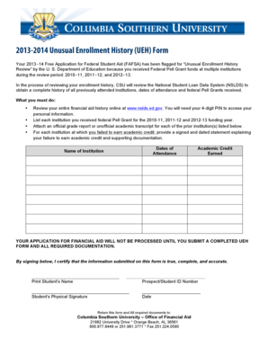 2013-2014 Unusual Enrollment History Form
