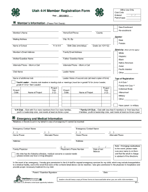Utah 4-H Member Registration Form