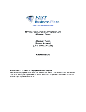 Offer of Employment Letter Template - Fast Business Plans