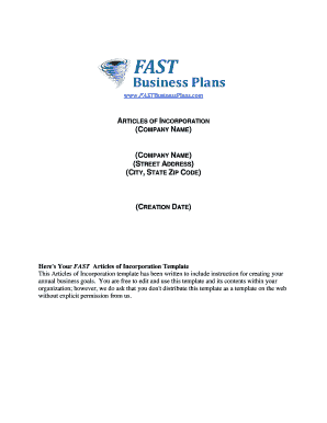 Articles of Incorporation Template