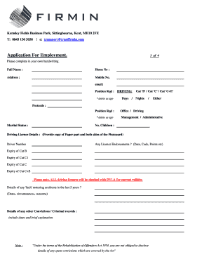 UK Employment Application Form
