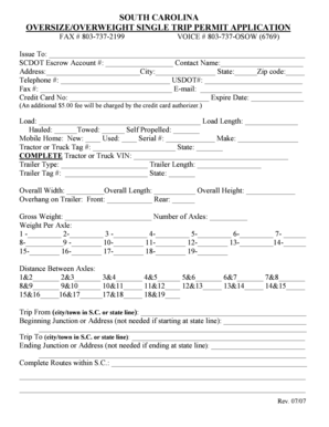 South Carolina Oversize Overweight Single Trip Permit Application