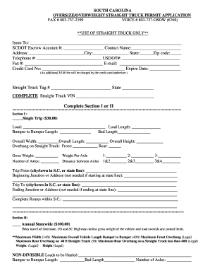 South Carolina Oversize Overweight Straight Truck Permit Application