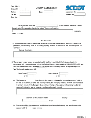 Form 100.12 Utility Agreement - South Carolina Department of ... - scdot