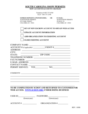 South Carolina OSOW Permit Account Form