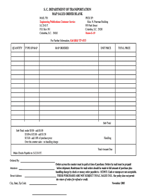 South Carolina Map Sales Order Form