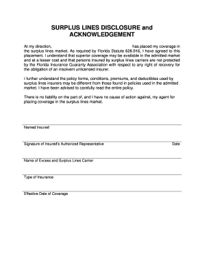 Surplus Lines Disclosure and Acknowledgement form