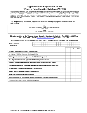 Western Cape Supplier Database Registration Form