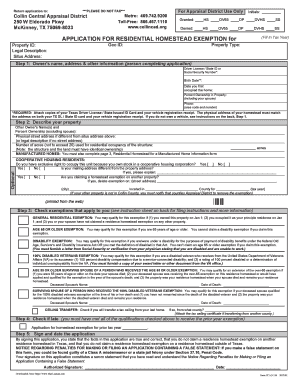 Texas Residential Homestead Exemption Application