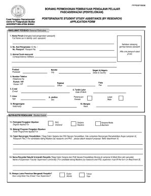 Postgraduate Study Assistance Application Form