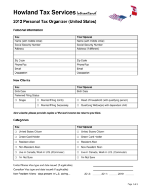 2012 Personal Tax Organizer