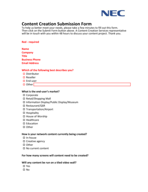 Content Creation Submission Form