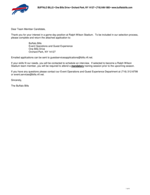 Buffalo Bills Employment Application