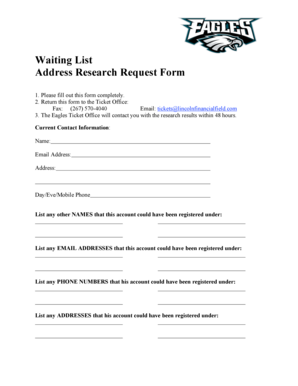Philadelphia Eagles Address Research Request Form