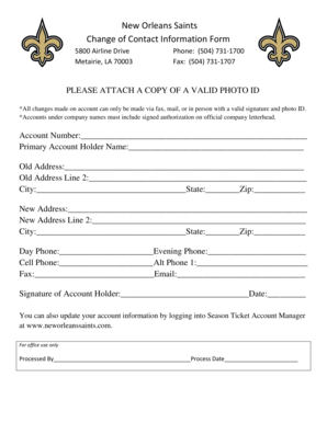 New Orleans Saints Change of Contact Information Form