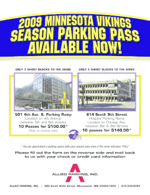 Minnesota Vikings Season Parking Pass Order Form