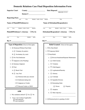 Domestic Relations Case Final Disposition Information Form