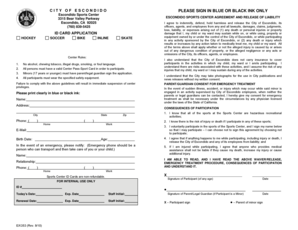 Escondido Sports Center Agreement and Release of Liability