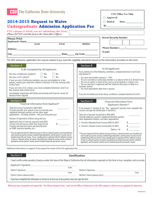 CSU Undergraduate Admission Application Fee Waiver Form
