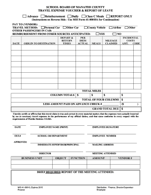 Manatee County Travel Expense Voucher