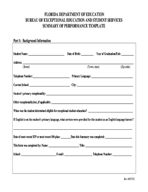 Florida Summary of Performance Template