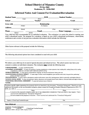 Informed Notice And Consent For Evaluation/Reevaluation