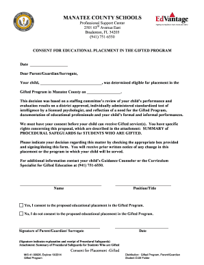 Consent for Gifted Program Placement
