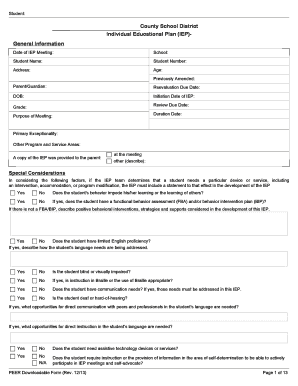 Individual Educational Plan (IEP) Form