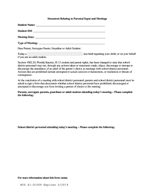 Florida Parental Meeting Attendance Form