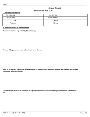 Student Educational Plan Form