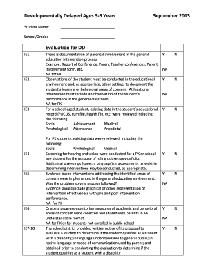 Developmentally Delayed Ages 3-5 Years Evaluation Form