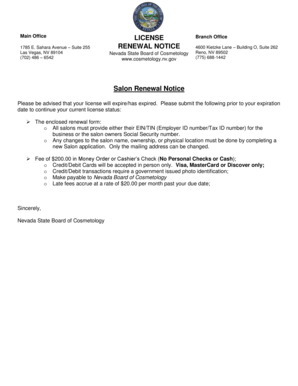 Salon Renewal Notice - Nevada State Board of Cosmetology - cosmetology nv