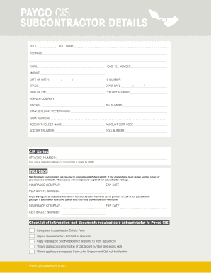 UK Payco CIS Subcontractor Details Form