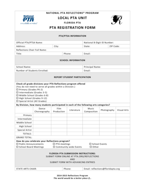 Florida PTA Reflections Program Registration Form