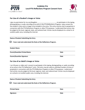 Florida PTA Reflections Program Consent Form