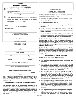 PTA Bylaws Affirmation Form