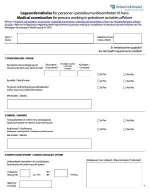 Norwegian Offshore Petroleum Health Examination Form