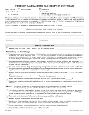Wisconsin Sales and Use Tax Exemption Certificate